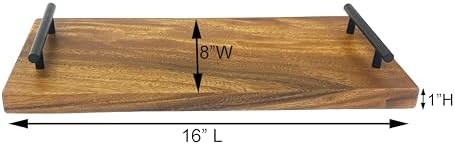 Woodard & Charles Acacia Wood 16" Serving Board Tray with Metal Hands