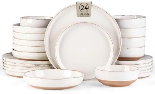 AmorArc Dinnerware Sets for 6, 24 Pieces Ceramic Plates and Bowls Set