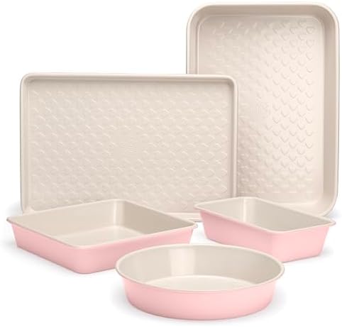 Paris Hilton 5-Piece Baking Pans Set, Nonstick Heart Pattern Bakeware