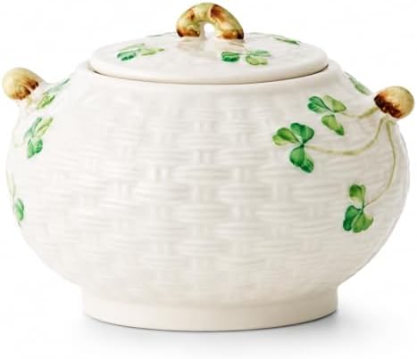 Belleek Classic Shamrock Sugar Bowl | 4in Parian China | Made in