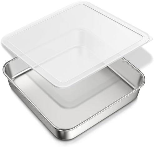 8 x 8-Inch Baking Pan with lid, 304 Stainless Steel Square Cake Pan