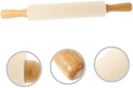Silicone Rolling Pin Dough Roller Pin with Wood Handles Xmas