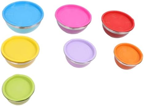 7PCS Mixing Bowls with Lids Stainless Steel Plastic Stackable Nesting