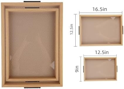 YWMSGM Leather Surface Wood Service Tray with Metal Handle, Decorative
