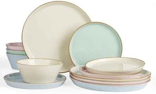 Famiware Saturn Dinnerware Sets, Ceramic Dishes for 4, Rimmed Plates