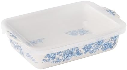 Rectangular Baking Dish with Lid, 7x11 Inch, Ceramic Stoneware, Floral