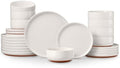 E-far Plates and Bowls Sets, 24Pcs Stoneware Ceramic Dinnerware Dishes Sets