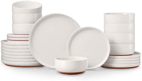 E-far Plates and Bowls Sets, 24Pcs Stoneware Ceramic Dinnerware Dishes Sets