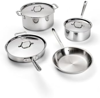 All-Clad D3® Stainless Steel 7 Piece Cookware Set- Made in USA- Includes Frying Pans, Saucepan, Sautépan, Stockpot - Professional Grade -Oven Safe & Induction Compatible