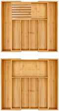 VaeFae Bamboo Silverware Drawer Organizer with Knife Block and