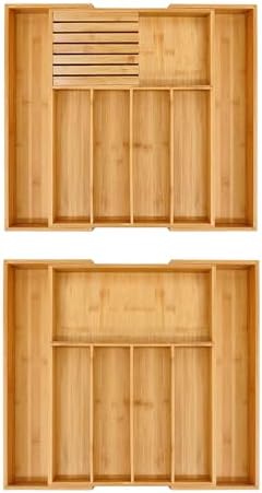 VaeFae Bamboo Silverware Drawer Organizer with Knife Block and
