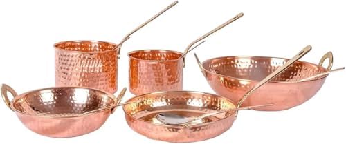 Hammered Copper Cooking and Serving Set, 10-Piece Traditional Kitchen