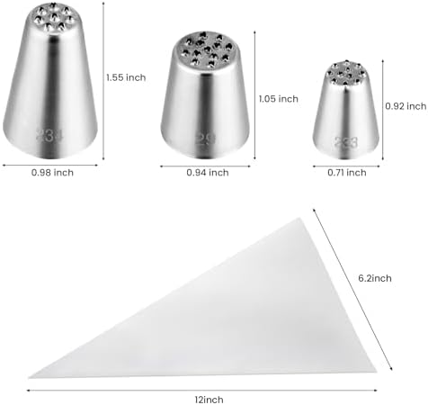 Kasmoire 3Pcs Grass Icing Nozzles Set,Stainless Steel Grass Piping Tip