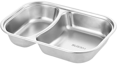 Stainless Steel Divided Dinner Plate with Lid 2 Compartments Food