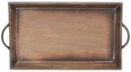 19" Brown Wood Handmade Serving Tray with Handles