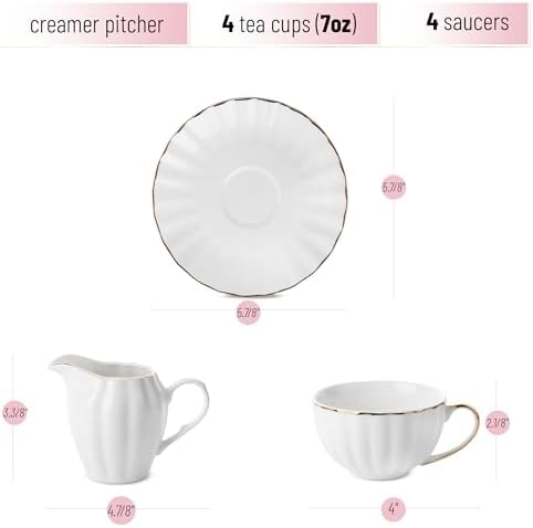 BTaT- Classic tea set, 13 pcs, Tea Cups (7oz), Tea Pot with Stainless
