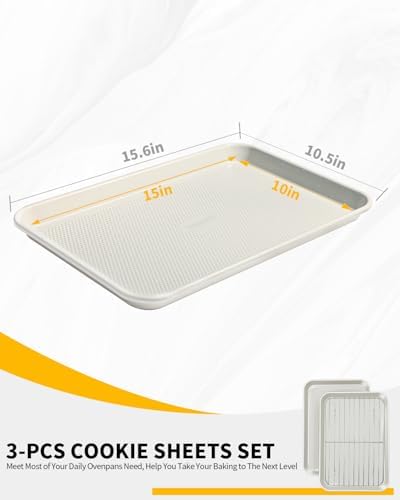 2-Pack 10x15 Jelly Roll Pan Baking Sheet Set with Wire Rack - Nonstick