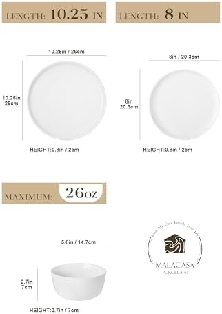 MALACASA 24-Piece Dinnerware Set for 8, White Porcelain Dishes