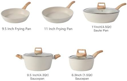 Anymark 16PCS Pots and Pans Set Non Stick Cookware (white, 16pieces)