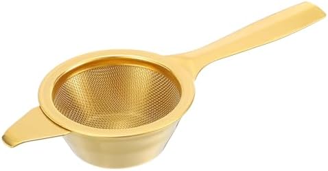 uxcell 1 Pcs Tea Infuser Filter with Foldable Handle, Drip Bowl, Fine