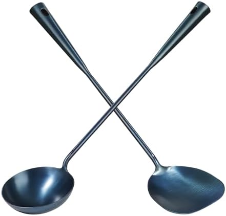 Traditional Hand Made spatula & Ladle Wok Tool Set,Chinese Iron Ladle