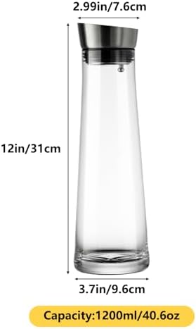GLASKEY Glass Water Carafe with Lid,1200ml Borosilicate Glass Juice