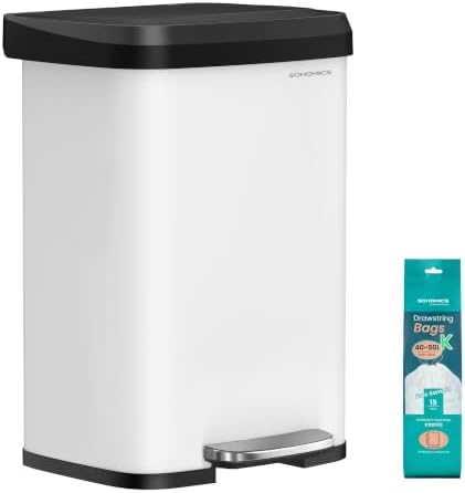 SONGMICS Kitchen Trash Can, 13-Gallon, Stainless Steel