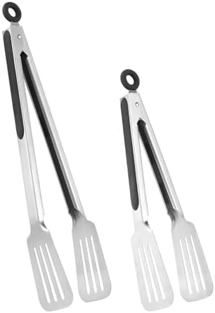 Tongs for Cooking, Set of 2 Metal Spatula Tongs for Grilling, Black