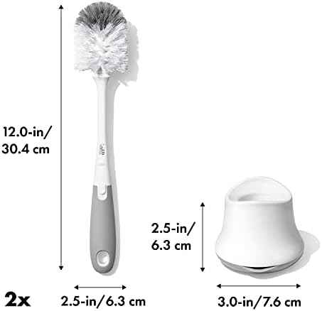 OXO Tot Baby Bottle Brush with Nipple Cleaner, Gray 2-Pack