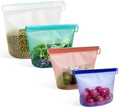 Reusable Silicone Food Storage Bags (Set of 4), Dishwasher Oven