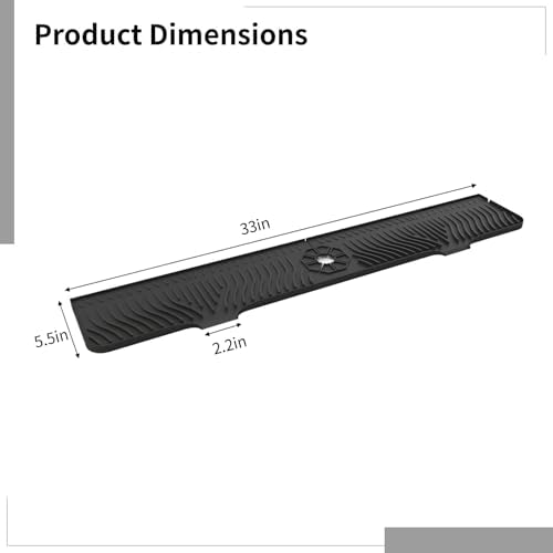 Silicone Black Kitchen Sink Splash Guard, 33 in Long Draining Mat with