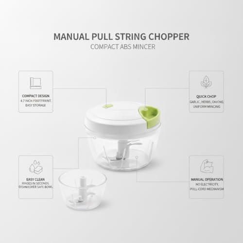 Ideal for Garlic, Herbs & Onions: Manual Pull-String Chopper, Compact