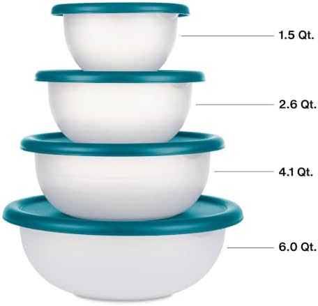 4-Piece Plastic Covered Bowl Set, BPA-Free Food Prep, Serving and