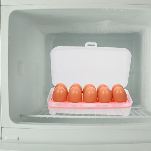 15 Grid Egg Storage Box for Refrigerator with Lid Pink Plastic