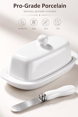 Ceramic Butter Dish with Lid and Knife for Countertop Refrigerator