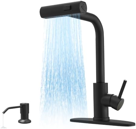 JOOM Black Waterfall Kitchen Faucet, Soap Dispenser