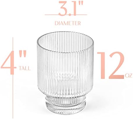 GLASSIQUE CADEAU Vintage Art Deco Ribbed Lowball Cocktail Glasses