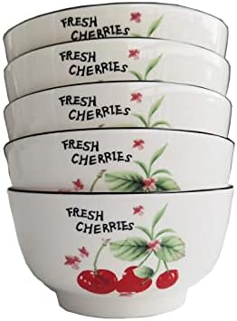 5 Pack Cherry Pattern Porcelain Bowls - 4.64" x 2.36" Salad & Ramen