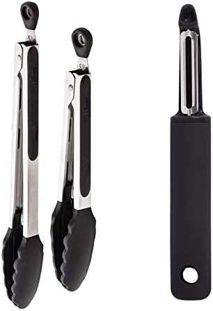 Gorilla Grip Tongs Set of 2, 7 and 9 Inch, Black