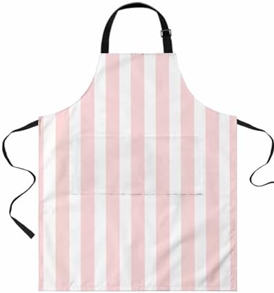 Pink Striped Kitchen Aprons with Pockets Waterproof, Modern Farmhouse