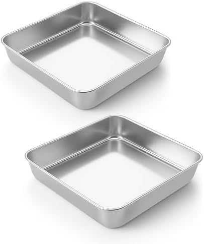 LIANYU 2 Pack 8 x 8 Inch Square Cake Pan, Stainless Steel Baking Oven
