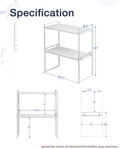 Nxconsu Stackable Cabinet Shelf Organizer 2 Pack, Standard Tall White