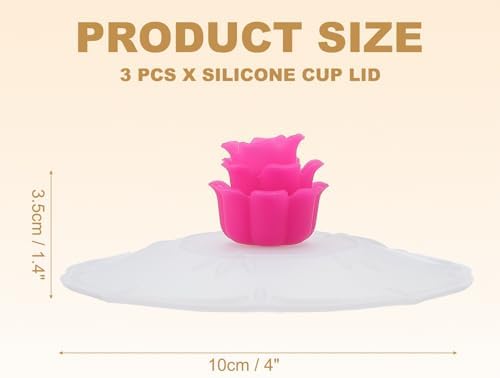uxcell Silicone Cup Lids, 3-Piece, Rose Pattern