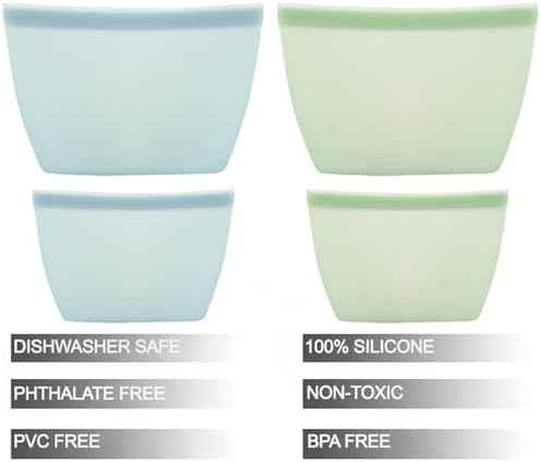 PandaEar 4 Pack Reusable Silicone Food Storage Bags, 34oz & 17oz
