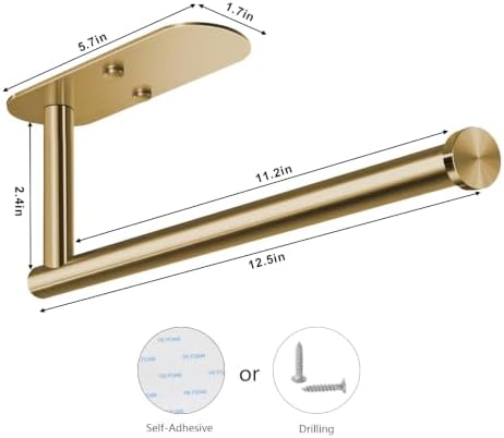 VAEHOLD Adhesive Under Cabinet Paper Towel Holder, Gold