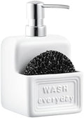 RQYIXI Ceramic Soap Dispenser with Sponge Holder, White, 15 Oz