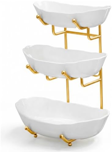 3 Tier Ceramic Fruit Bowl for Kitchen Counter, Fruit Basket with Stand
