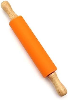 Silicone Wood Handle Rolling Pin Set -2 Orange Dough Rollers