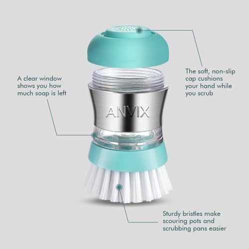 Soap Dispensing Palm Brush, Stainless Steel, Tiffany Blue