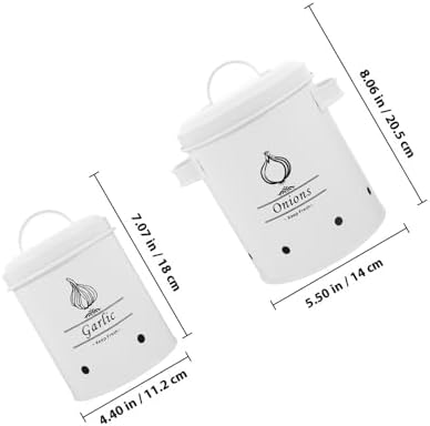 Kichvoe 2pcs White Metal Potato Storage Bin with Light Shielding Lid